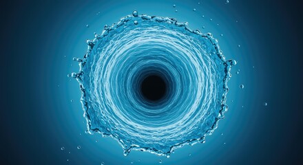 A powerful, swirling column of blue water creating a deep central funnel. Dynamic fluid motion and intense rotational energy ,rendering ,pattern ,abstract background