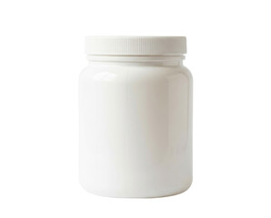 A plain white jar with a screw-on lid, designed for storage or packaging various substances.