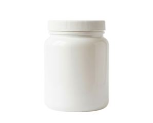 A plain white jar with a screw-on lid, designed for storage or packaging various substances.