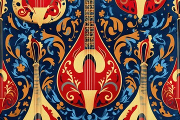 Folk lute ornament seamless vector pattern