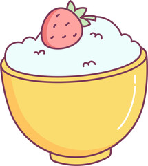 Strawberry On Yogurt Bowl Cartoon