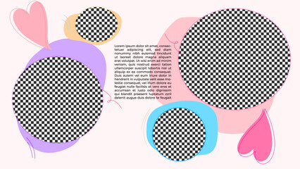 Modern Romantic Photo Collage Social Media Post Mockup Template Multiple Photo Frames Pastel Colorful Background. Abstract Heart Hand Drawn Organic Shapes and Copy Space Area Design Vector