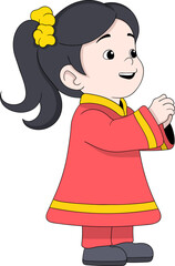 Chinese Girl Wearing Traditional Dress Giving Greeting Gesture