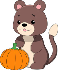 Cute Bear Cartoon Character Holding Pumpkin Illustration