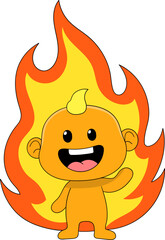 Cute Fire Cartoon Character With Funny Expression
