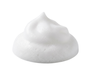 A fluffy, white foam formation with a smooth texture, resembling a peak or dollop, often used in culinary or cosmetic applications.