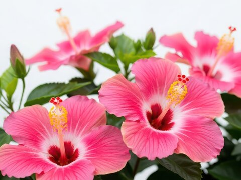 Vibrant pink hibiscus flowers in full bloom - Powered by Adobe