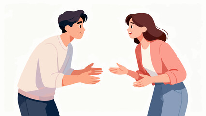 Obraz premium A man and a woman are talking to each other. The man is smiling and the woman is smiling back