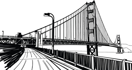 Minimalist San Francisco bridge silhouette vector art for tourism design