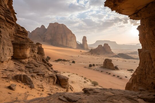 Tassili n Ajjer Algeria travel tourism marketing background desert landscape sandstone Africa adventure destination vacation exploration banner