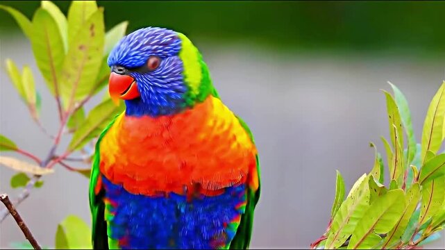 Closeup of a rainbow lorikeet (trichoglossus moluccanus) perched on the branch