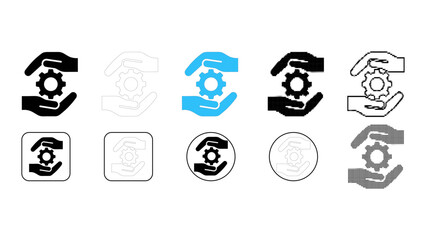 Service support maintenance icon set in solid line dot pixelated colourful styles