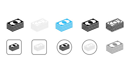 Stacked cash wealth income icon set in solid line dot pixelated colourful styles