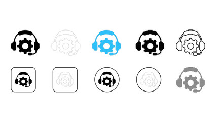 Support service icon set representing technical assistance system in solid line dot pixelated colourful style for custom