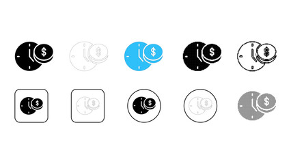 Time money cost finance value icon set in solid line dot pixelated colourful styles