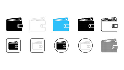 Wallet icon set for digital payment finance system in solid line dot pixelated colourful style for modern UI design