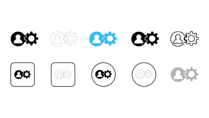 User settings icon set combining profile management system in solid line dot pixelated colourful style for application U