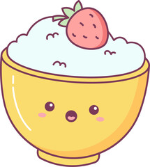 Bowl Porridge With Strawberry Kawaii