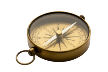 Antique brass compass with needle pointing north