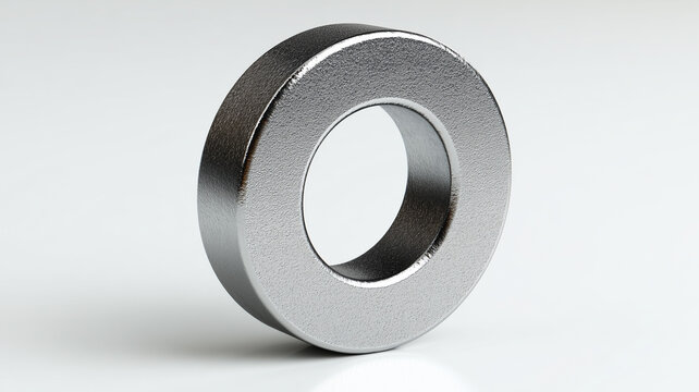 Modern industrial magnet with metal surface, strong magnetic field concept is subtly visualized, isolated on white background.