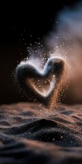 Sparkling dark dust particles swirling into magical heart shape