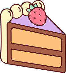 Cake Slice With Strawberry Topping Cartoon