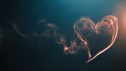 Delicate amber smoke wisps curving into elegant heart shape