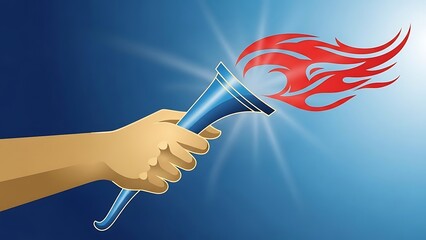 Hand holding a torch with a blazing flame illustration
