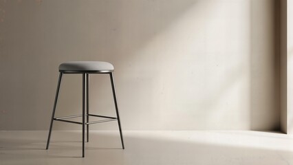 Modern metal stool standing alone in minimalist interior space