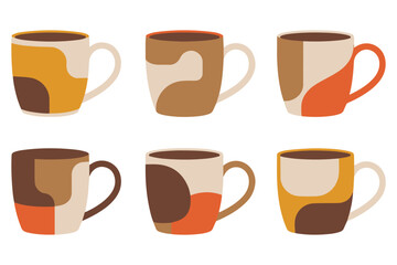 Abstract flat coffee mug cup set in modern minimal style
