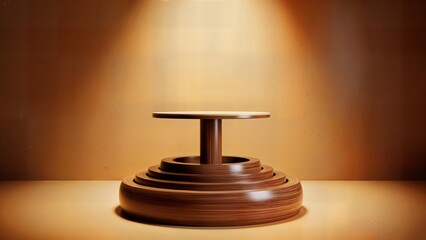 Wooden Turntable Stand Illuminated on Minimalist Surface