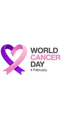 Heart Symbol with Pink and Purple Ribbon for World Cancer Day Celebration on February 4th