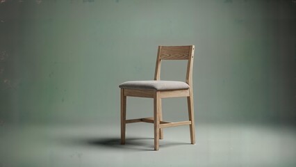Minimalist wooden chair standing alone in soft green room