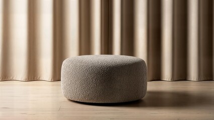 Modern round ottoman resting in minimalist sunlit living space