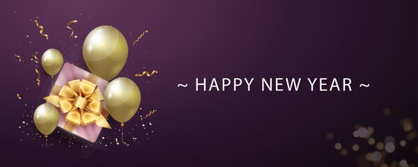  Happy New Year banner in purple background