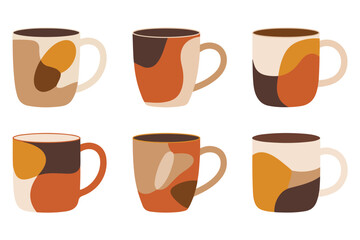 Obraz premium Abstract flat coffee mug cup set in modern minimal style 
