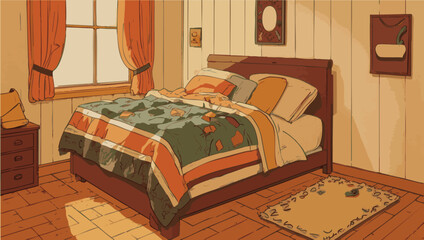 Cozy Anime Style Bedroom with Warm Morning Sunlight