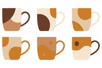 Abstract flat coffee mug cup set in modern minimal style
