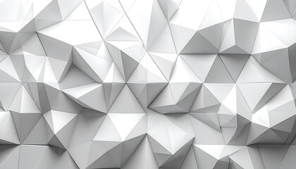 A close-up view reveals a geometric, monochromatic surface, composed of numerous triangular facets casting shadows