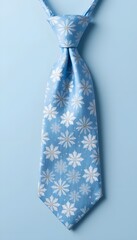 Blue Floral Necktie on Light Background &ndash; Elegant Men&rsquo;s Accessory with Daisy Pattern for Fashion and Style Themes