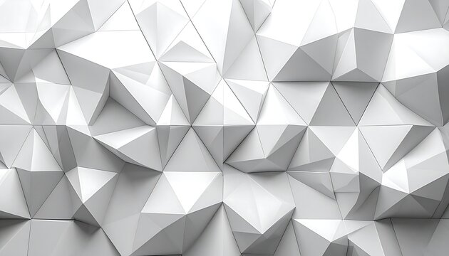 A close-up view reveals a geometric, monochromatic surface, composed of numerous triangular facets casting shadows - Powered by Adobe