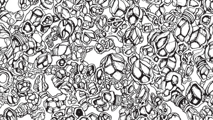 Detailed doodle style cartoon monster sand creatures pattern