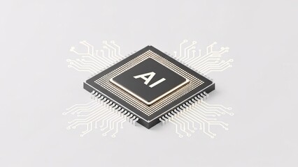 Artificial intelligence microchip isolated on white background digital technology
