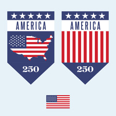 Set of two clean flat vector emblems celebrating the 250th anniversary of America
