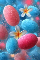 Colorful easter eggs and flowers festive digital composition design