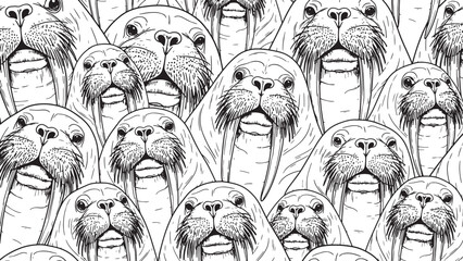 Repeating pattern of hand drawn cartoon wal rusessmiling