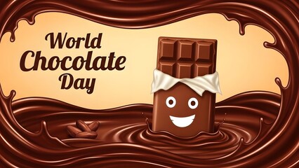 World chocolate day celebration with smiling chocolate bar