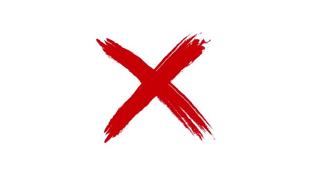 Cross Mark icon animation 4K video. Attention, no, decline, red, stop, warning, paintbrush, error, cancel, and animated red x isolated on a transparent background