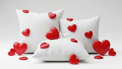 Heart-shaped pillows isolated on white background isolated on white background