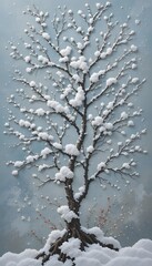 Snow-Covered Tree in Winter Landscape &ndash; Serene Nature Scene with Bare Branches and Soft Blue Sky